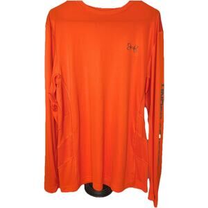 Under Armour Mens HeatGear T Shirt Size Large Orange Longsleeved Base Layer